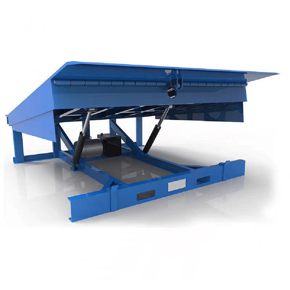 Hengjinrui dock leveler close-up of anti-slip textured surface and reinforced steel hinges – safe forklift loading operations