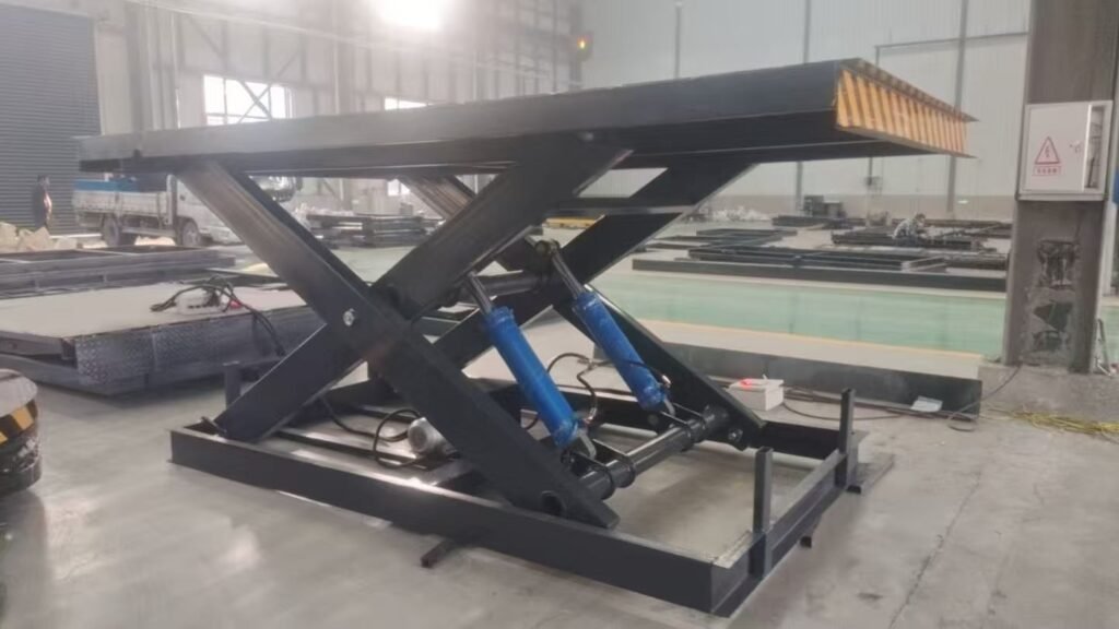 A hydraulic fixed scissor lift customized for a Georgian customer