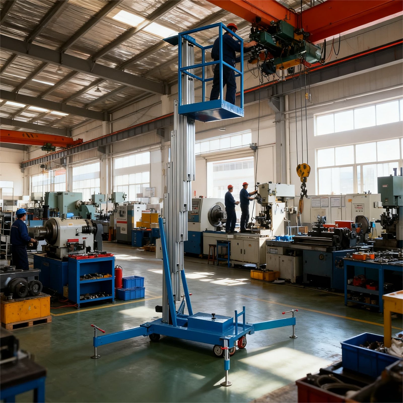 Hengjinrui's single-mast aluminum alloy aerial work platform allows maintenance workers to easily reach the maintenance height